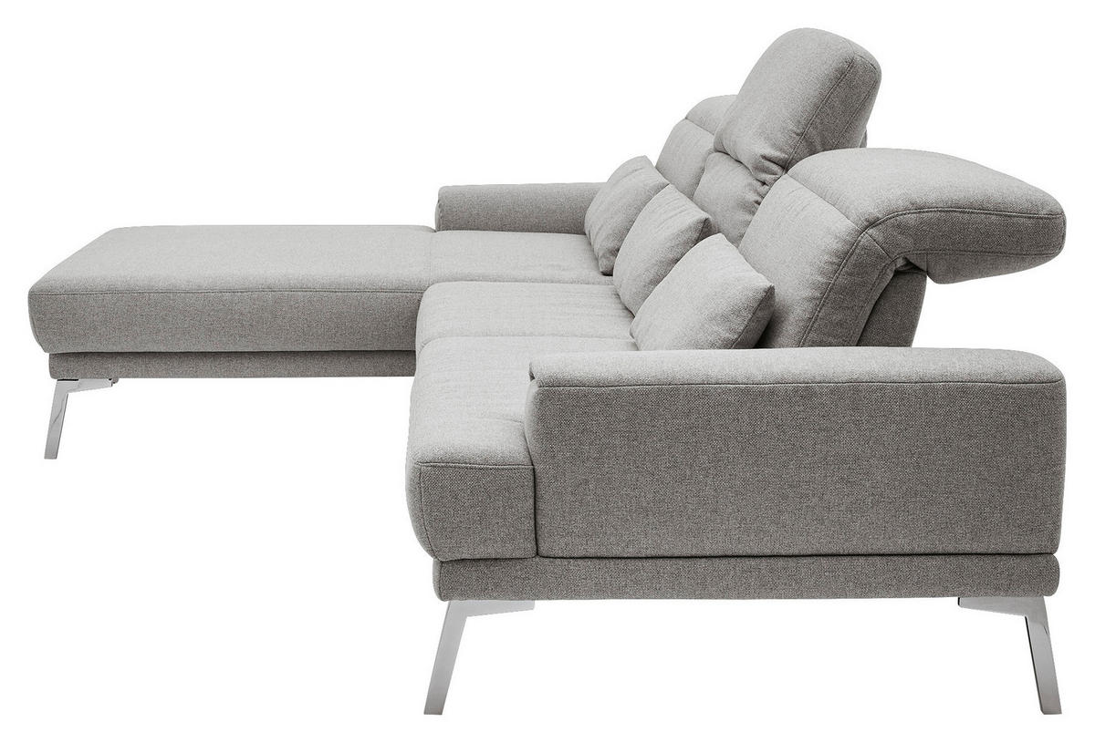ECKSOFA Grau Flachgewebe  - Chromfarben/Grau, Design, Textil/Metall (193-220/288cm) - Musterring