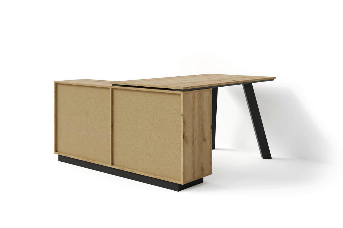 SCHREIBTISCH 138/150/75,4 cm Eichefarben   - Eichefarben/Schwarz, Modern, Holzwerkstoff (138/150/75,4cm) - MID.YOU
