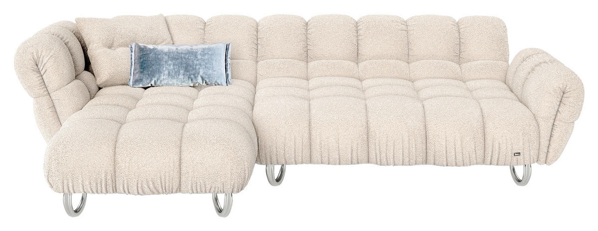 ECKSOFA in Jacquard, Bouclé Greige  188/303 cm  - Greige/Alufarben, Trend, Textil/Metall (188/303cm) - Bretz