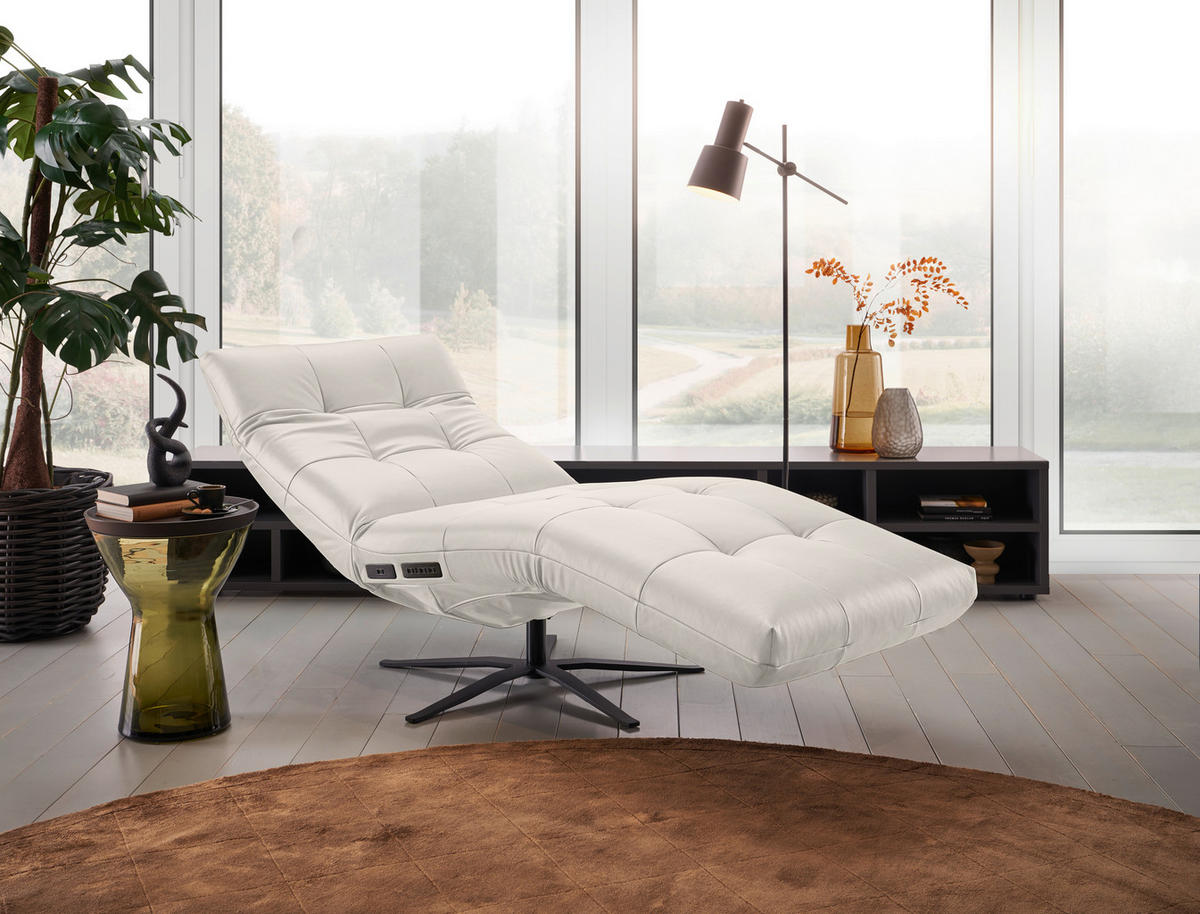 RELAXLIEGE in Echtleder Grau, Hellgrau  - Hellgrau/Schwarz, MODERN, Leder/Metall (82/53-115/156-206cm) - Pure Home Comfort