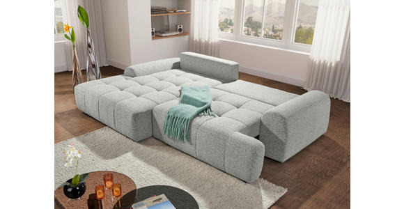 Ecksofa mit Funktion Creme Flachgewebe Zierkissen, Rückenkissen, Bettkasten, Schlaffunktion, Rücken echt, Liegefläche im Originalstoff  - Creme/Schwarz, KONVENTIONELL, Kunststoff/Textil (190/277cm) - Carryhome