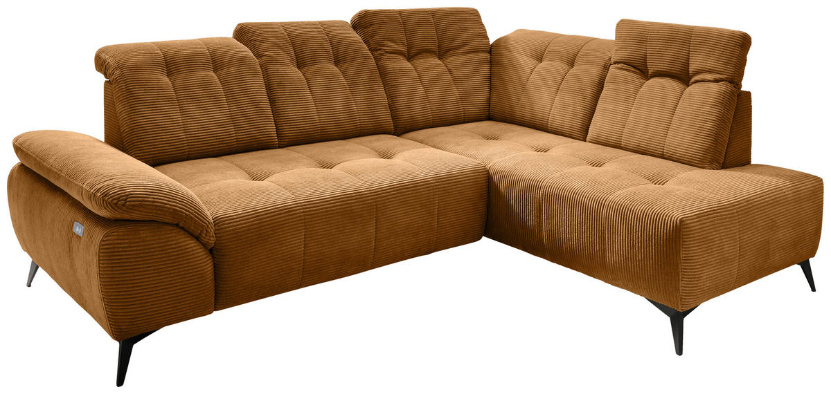 ECKSOFA in Cord Goldfarben  - Goldfarben/Schwarz, Modern, Textil/Metall (272/200cm) - Livetastic