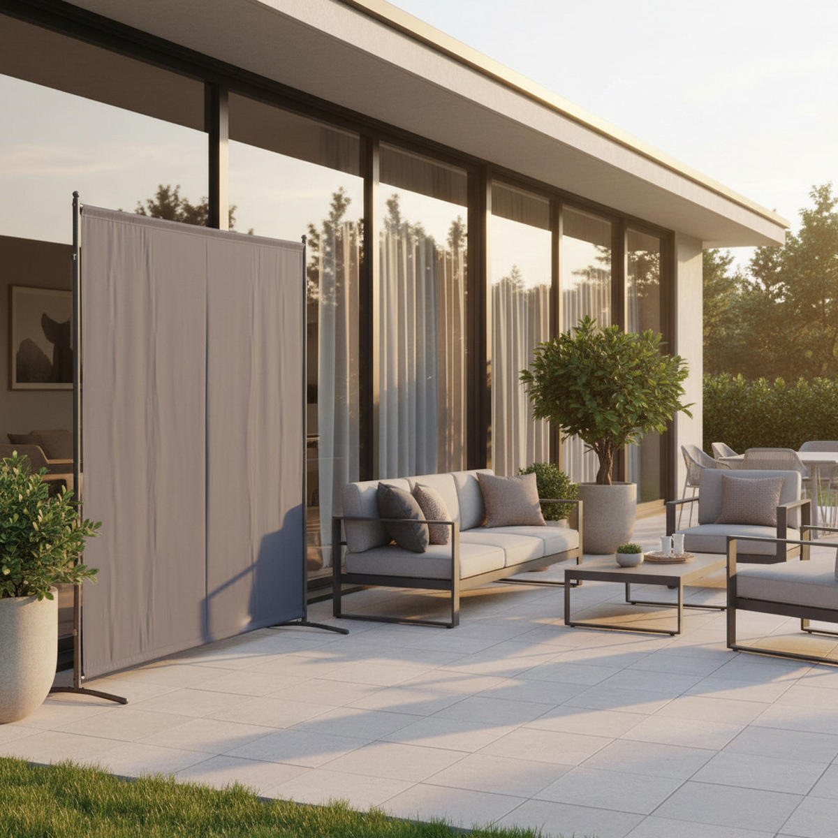 SICHTSCHUTZ - Silberfarben/Grau, KONVENTIONELL, Textil/Metall (155/188/50cm) - Gardenson