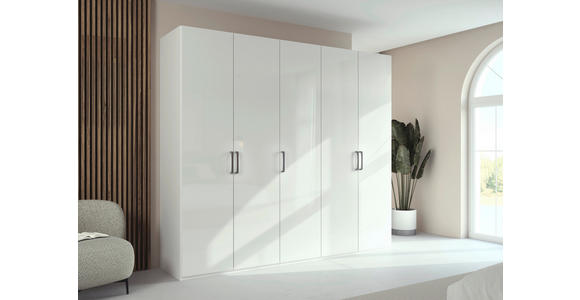 DREHTÜRENSCHRANK  in Weiß, Weiß Hochglanz  - Edelstahlfarben/Weiß Hochglanz, Basics, Holzwerkstoff/Metall (251/223/61cm) - Novel