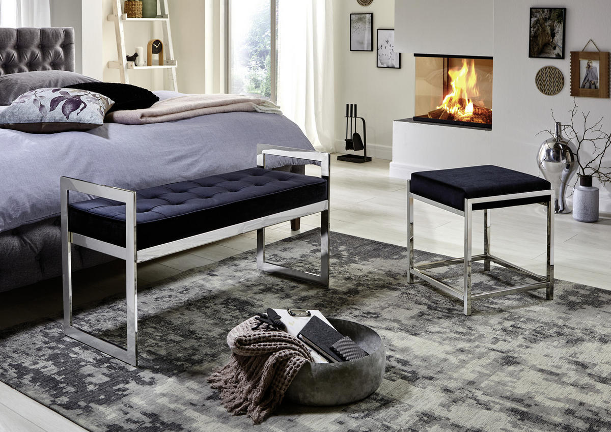 HOCKERBANK in Metall, Textil Schwarz, Edelstahlfarben  - Edelstahlfarben/Schwarz, Design, Textil/Metall (100/57/41cm)