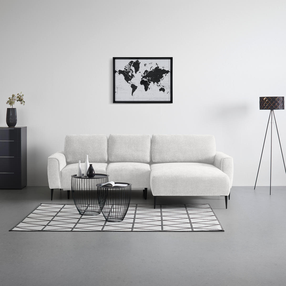 ECKSOFA in Webstoff Creme  - Creme/Schwarz, Modern, Textil/Metall (255/164cm) - MID.YOU