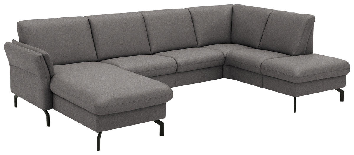 WOHNLANDSCHAFT Flachgewebe Dunkelbraun  - Dunkelbraun/Schwarz, Konventionell, Textil/Metall (170/307/190cm) - Beldomo Comfort