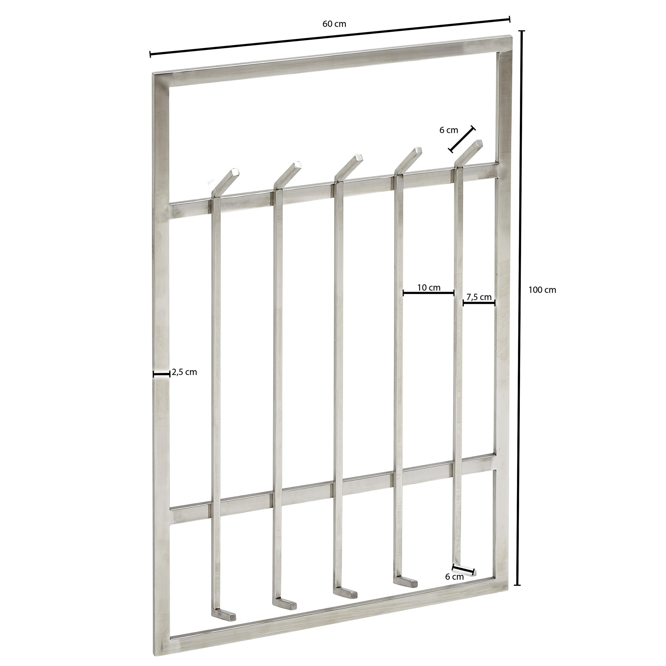 Thumbnail - Mid.you Wandgarderobe, Silber, Metall, 60x100x7.5 cm, Garderobe, Garderobenleisten & Garderobenhaken
