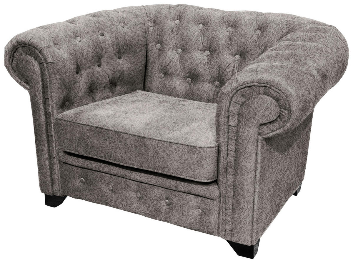 CHESTERFIELD-SESSEL CHESTERFIELD Flachgewebe Grau  - Schwarz/Grau, KONVENTIONELL, Holz/Textil (91/72/92cm) - Livetastic