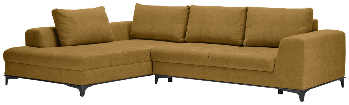 ECKSOFA inkl. Funktionen Senfgelb Webstoff Rückenkissen, Bettkasten, Schlaffunktion, Rücken echt  - Wengefarben/Senfgelb, Design, Holz/Textil (211/314cm) - Stylife