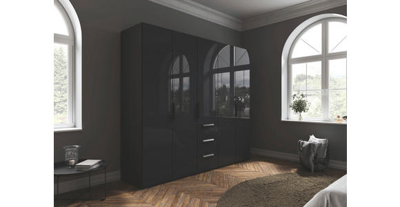 DREHTÜRENSCHRANK 251/223/61 cm,  in Graphitfarben, 5-türig  - Graphitfarben, Basics, Glas/Holzwerkstoff (251/223/61cm) - Novel