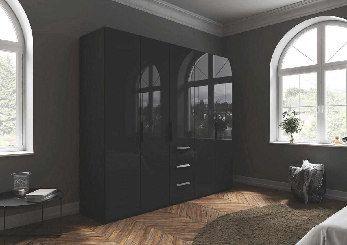 DREHTÜRENSCHRANK 251/223/61 cm,  in Graphitfarben, 5-türig  - Graphitfarben, Basics, Glas/Holzwerkstoff (251/223/61cm) - Novel