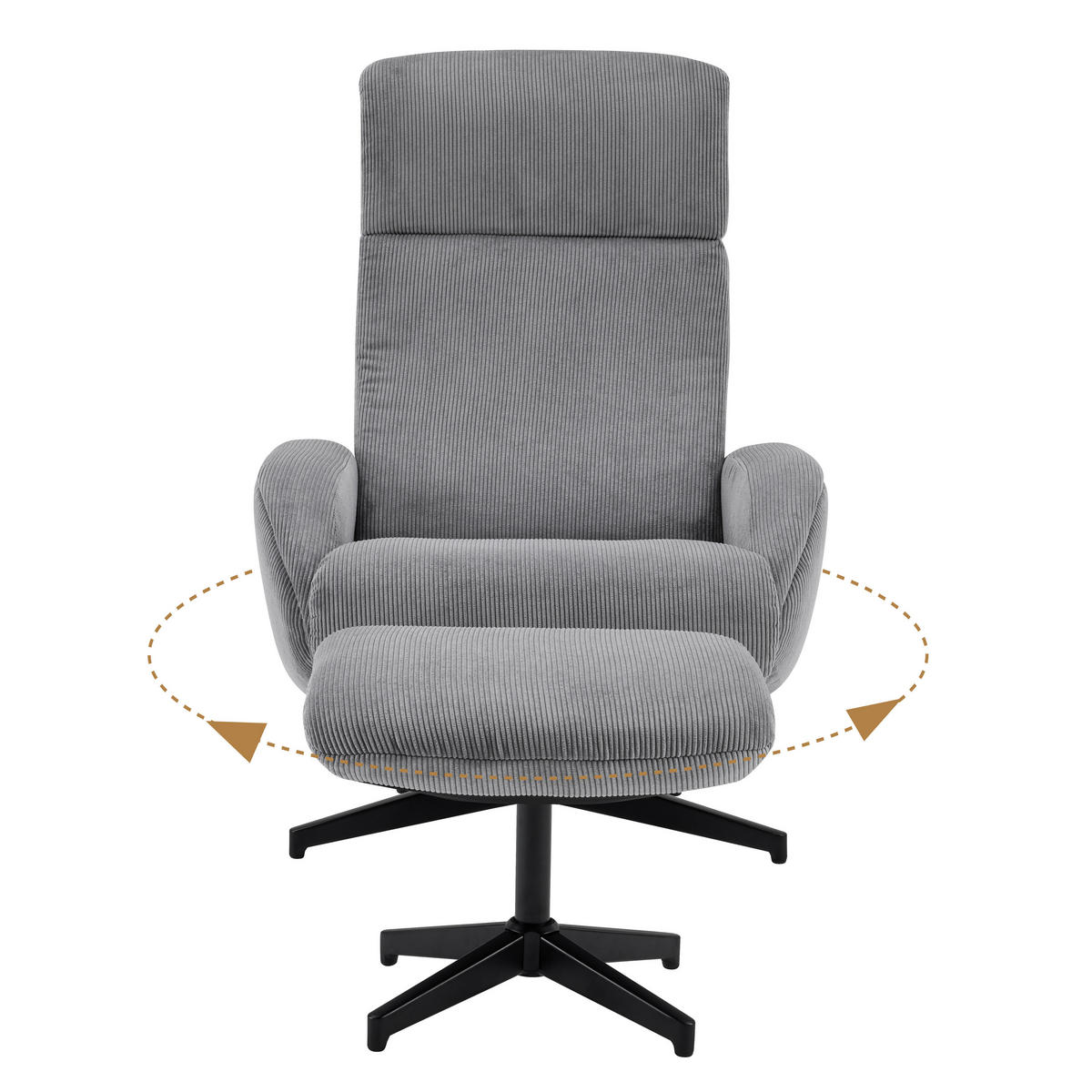 RELAXSESSELSET inkl. Funktion Cord Relaxfunktion, Hocker    - Dunkelgrau/Schwarz, Design, Textil/Metall (75/106/74cm) - Xora