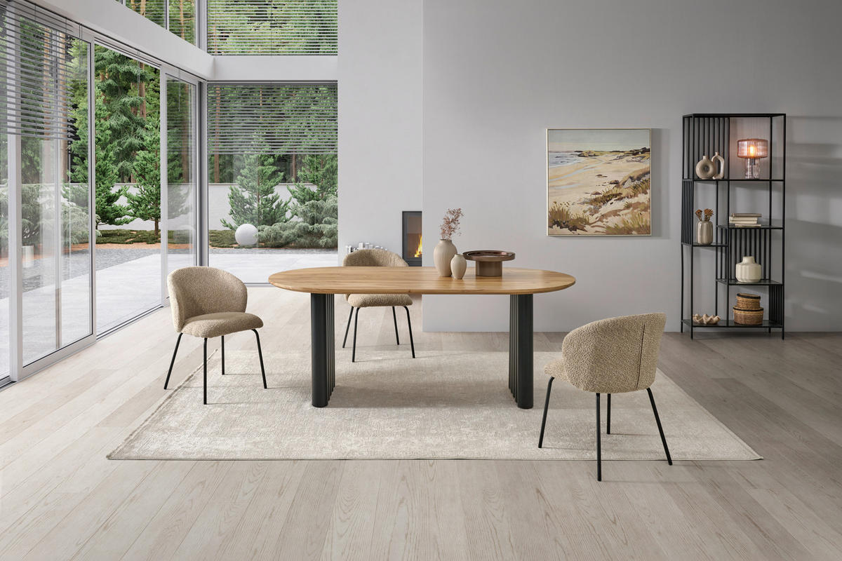 ESSTISCH 200/76/100 cm Echtholz  Holz, Metall gastro- und objekttauglich bootsförmig Schwarz, Akaziefarben  - Schwarz/Akaziefarben, MODERN, Holz/Metall (200/76/100cm) - MID.YOU