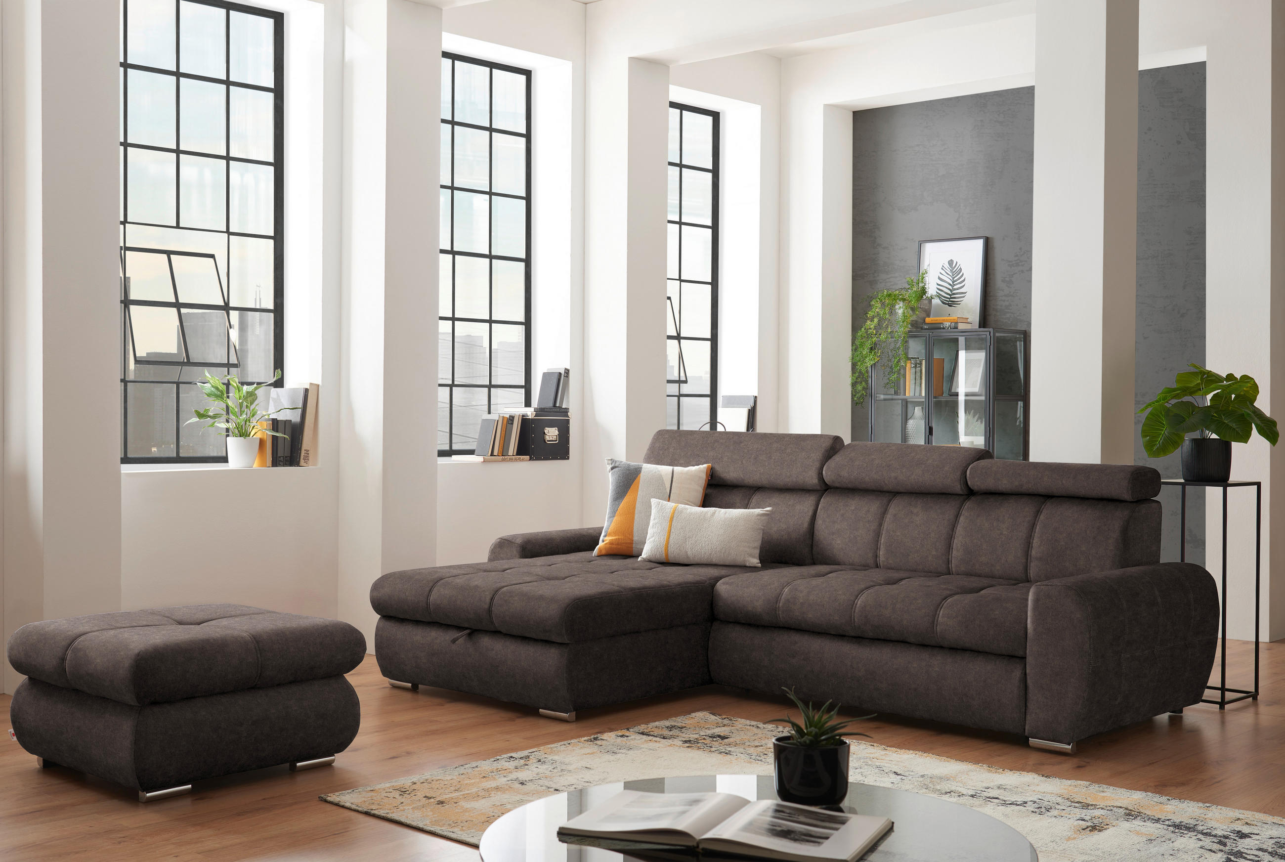 SAROKKANAPÉ textil szürkésbarna  - krómszínű/szürkésbarna, Design, műanyag/textil (173/276cm) - Stylife