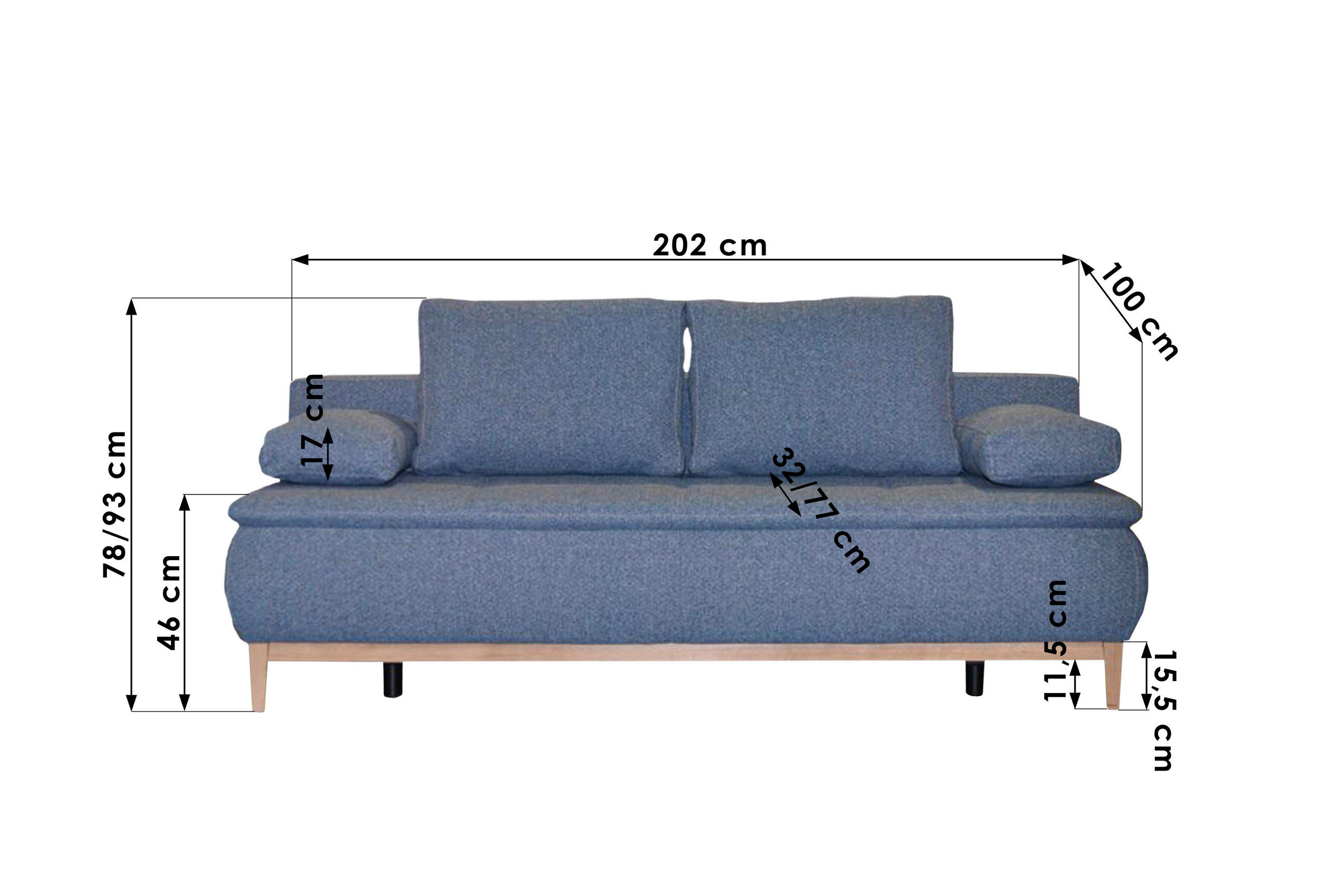 BOXSPRINGSOFA in Webstoff Blau  - Blau/Eichefarben, Design, Holz/Textil (202/93/100cm) - Venda