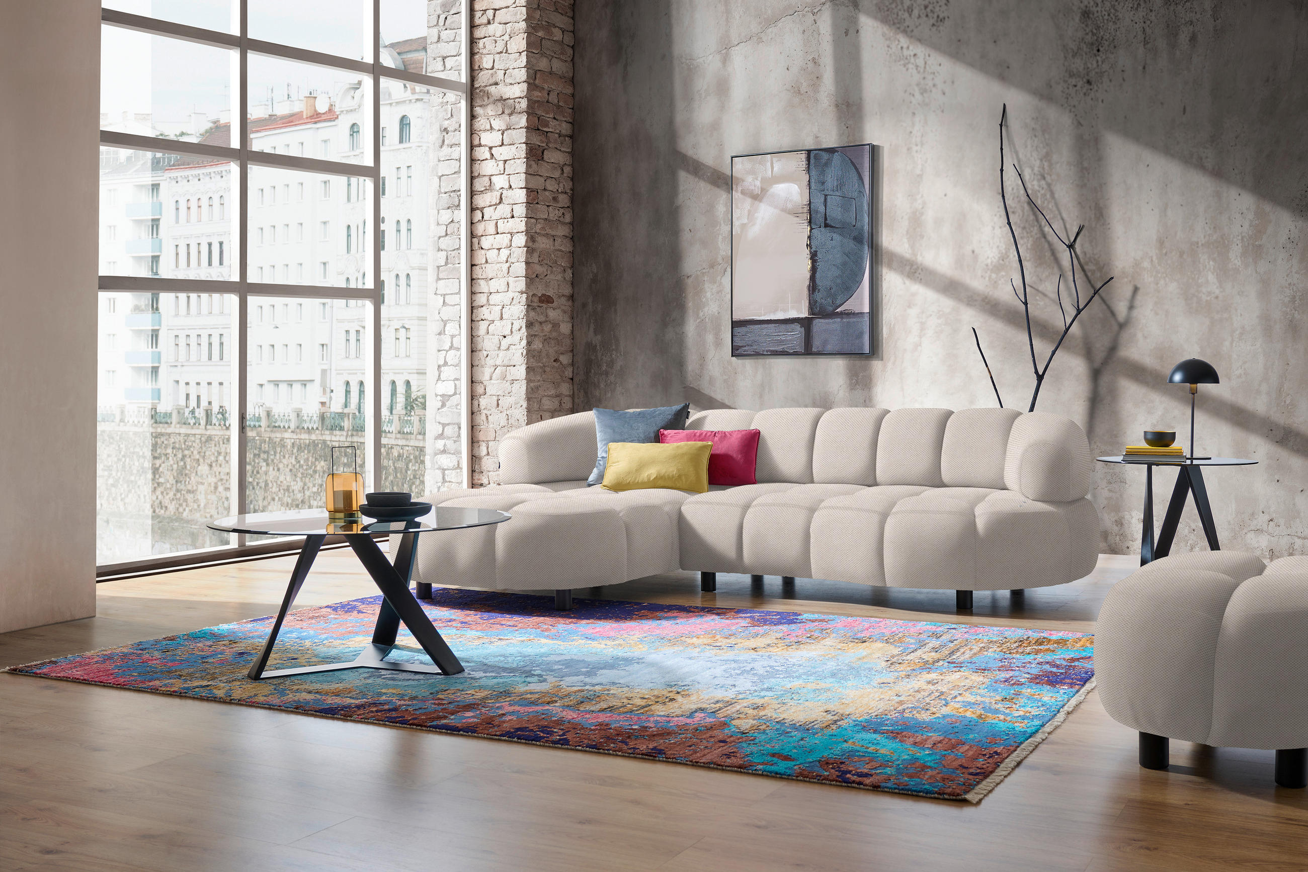 ECKSOFA in Webstoff Creme  183/284 cm  - Creme/Schwarz, Design, Holz/Textil (183/284cm) - Welnova