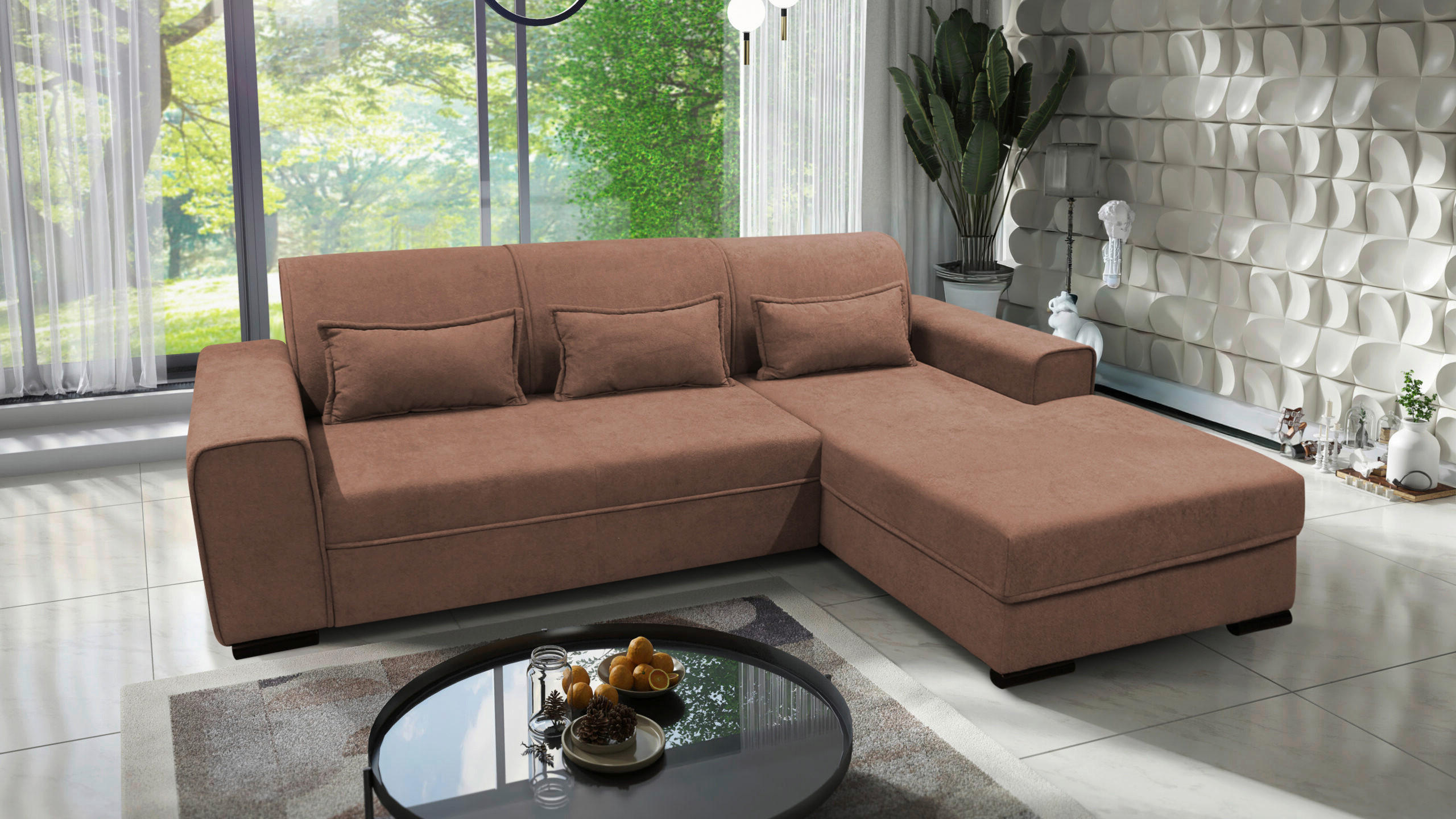 ECKSOFA Altrosa Struktur, Bouclé  - Altrosa/Schwarz, Design, Kunststoff/Textil (270/175cm) - MID.YOU