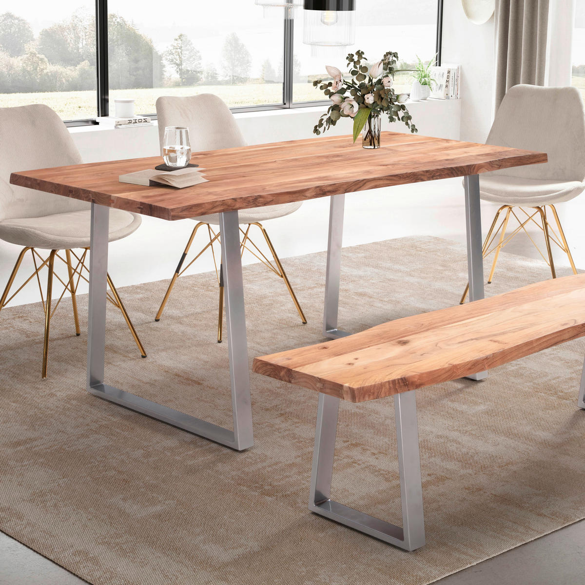 ESSTISCH in Holz 120/60/76 cm  - Chromfarben/Akaziefarben, Modern, Holz/Metall (120/60/76cm) - MID.YOU