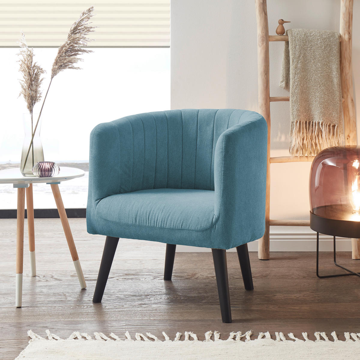 COCKTAILSESSEL Mikrovelours Blau    - Blau/Schwarz, Basics, Holz/Textil (61/82/58cm) - Livetastic