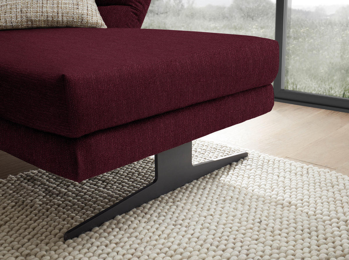ECKSOFA in Flachgewebe Weinrot  - Weinrot/Schwarz, Design, Textil/Metall (279-327/176-217cm) - Dieter Knoll