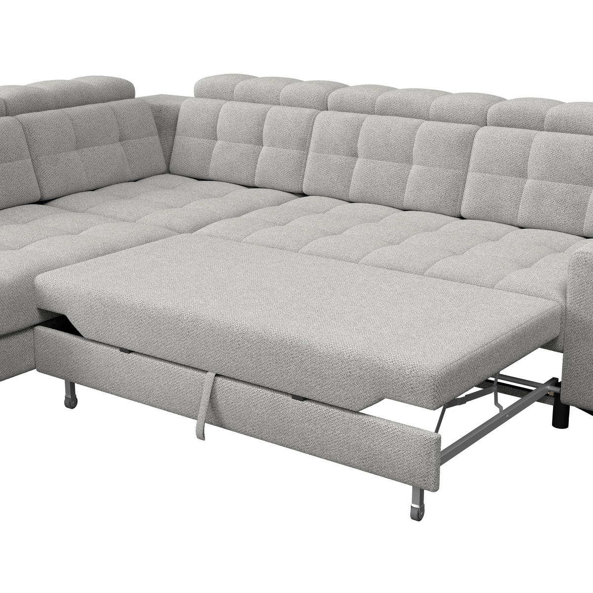 ECKSOFA Velours Hellgrau  - Hellgrau/Schwarz, Romantik / Landhaus, Textil/Metall (228/289cm) - MID.YOU