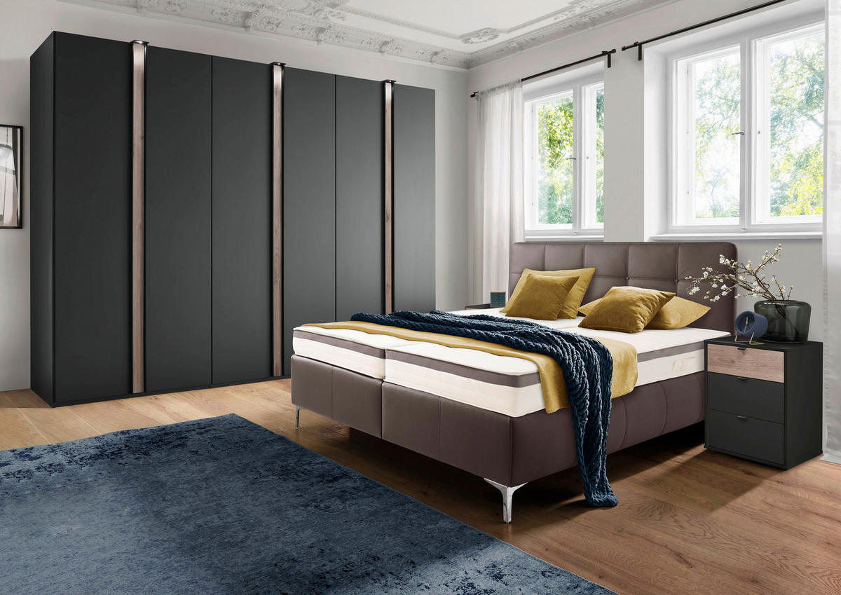 BOXSPRINGBETT 180/200 cm  in Schwarz  - Chromfarben/Schwarz, Basics, Leder/Holz (180/200cm) - Novel