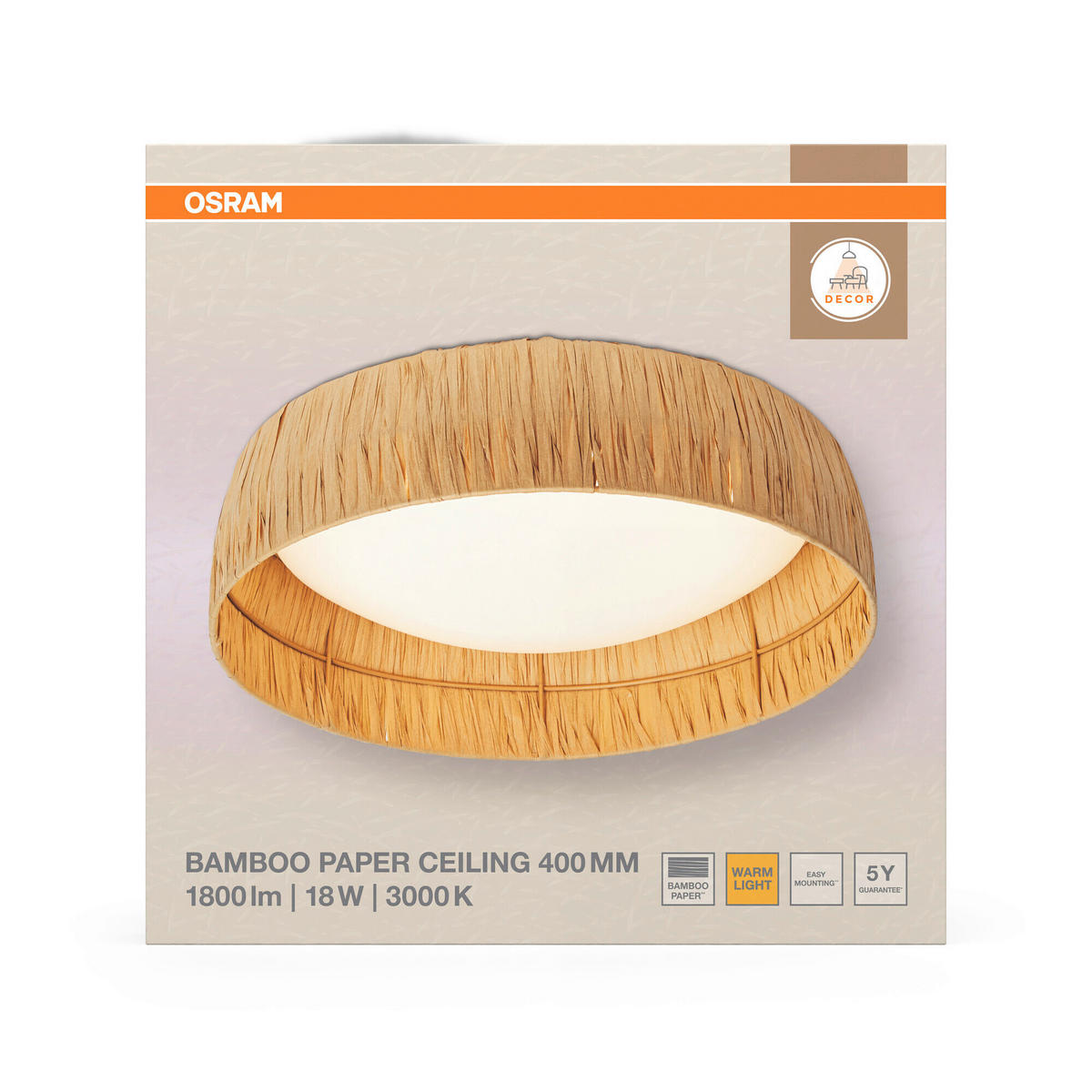 LED-DECKENLEUCHTE 40/12 cm   - Hellbraun, Natur, Naturmaterialien/Metall (40/12cm) - Osram