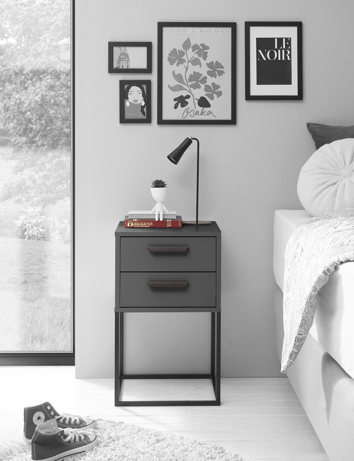 NOĆNI ORMARIĆ boje grafita, crna   - boje grafita/crna, Moderno, drvni materijal/metal (40/65/38,5cm) - Livetastic