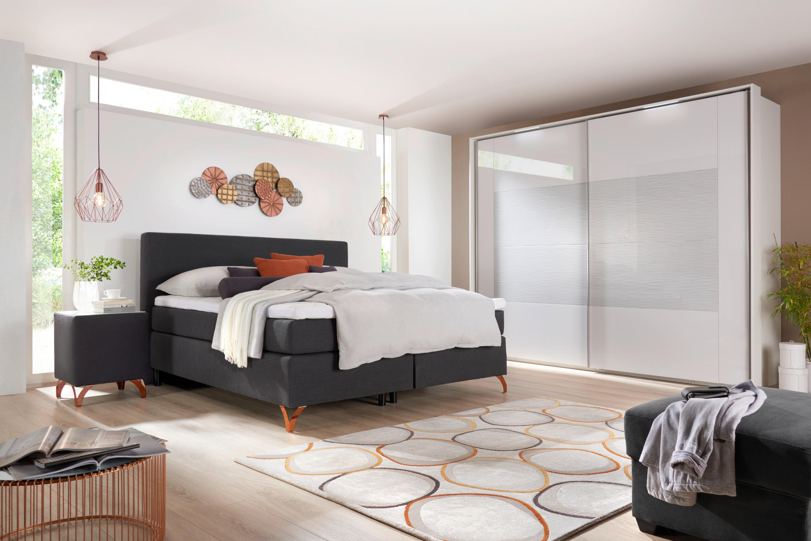 BOXSPRINGBETT 120/200 cm  in Anthrazit  - Anthrazit/Kupferfarben, Konventionell, Textil/Metall (120/200cm) - Esposa