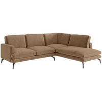 ECKSOFA in Flachgewebe Braun  - Dunkelgelb/Schwarz, Design, Textil/Metall (250/202cm) - Livetastic