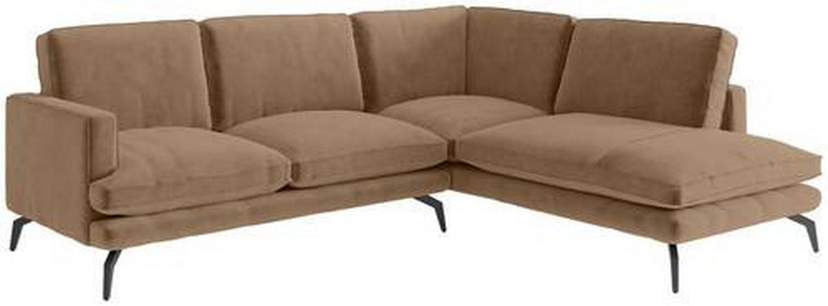 ECKSOFA in Flachgewebe Braun  - Dunkelgelb/Schwarz, Design, Textil/Metall (250/202cm) - Livetastic