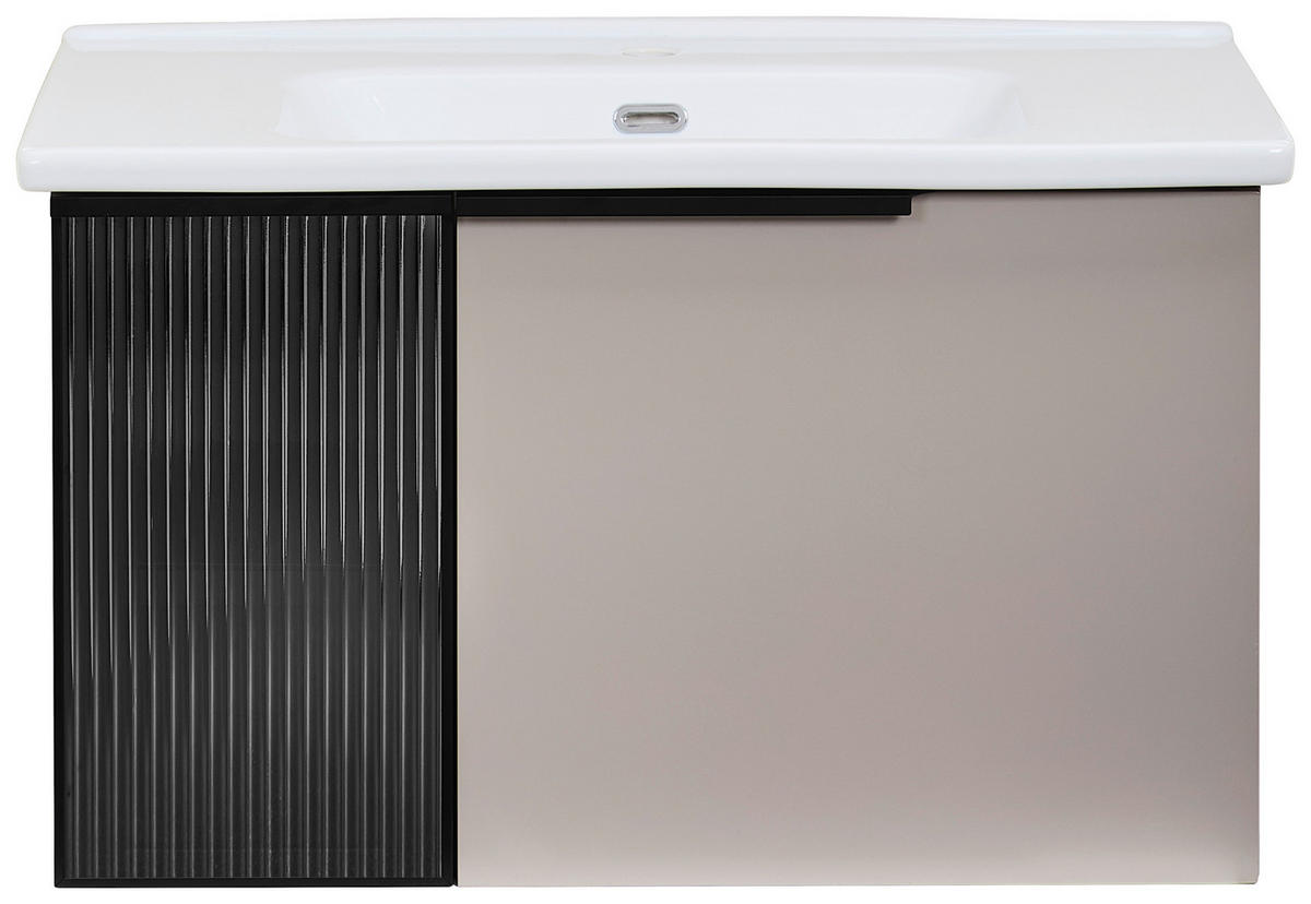 BADEZIMMER 3-teilig  in  - Weiß Hochglanz/Beige, MODERN, Glas/Holz (80/114/45cm) - MID.YOU