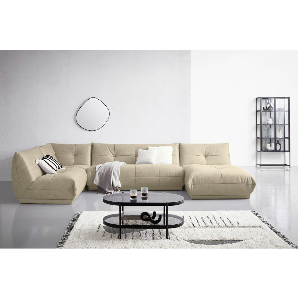 Thumbnail - Livetastic Wohnlandschaft Giselle, Creme, Textil, 9-Sitzer, U-Form, einzeln stellbar, 390x210 cm, Made in EU, Rücken ech...