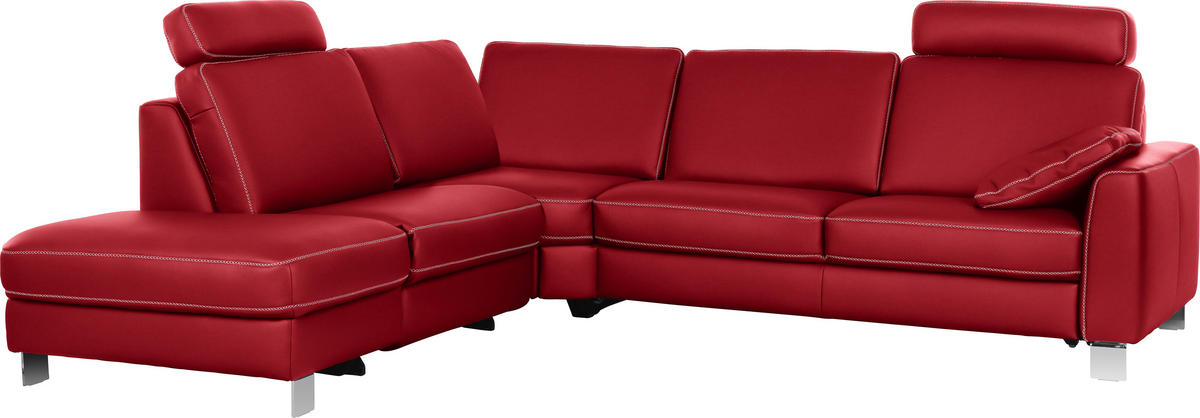 ECKSOFA in Echtleder Rot  - Chromfarben/Beige, KONVENTIONELL, Leder/Metall (245/272cm) - Valdera
