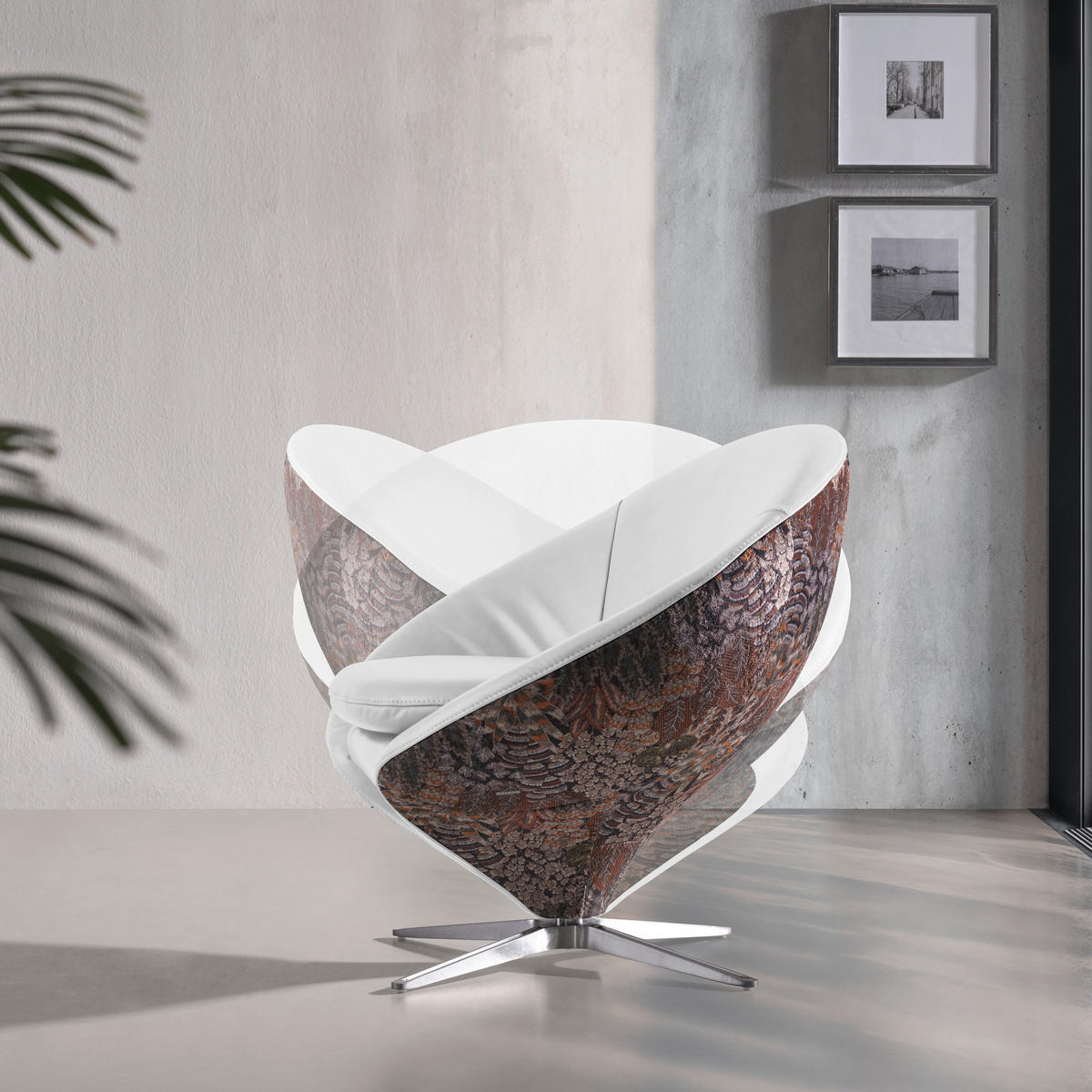 SESSEL in Jacquard Kombination Echtleder/Stoff Weiß  - Weiß/Nickelfarben, Design, Leder/Textil (84/81/79cm) - Koinor