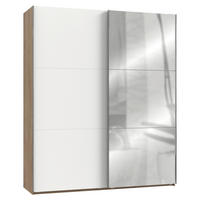 SCHWEBETÜRENSCHRANK 150/216/65 cm 2-türig Weiß, Plankeneiche  - Chromfarben/Plankeneiche, MODERN, Glas/Holzwerkstoff (150/216/65cm) - MID.YOU