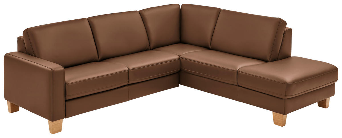 ECKSOFA in Echtleder Braun  - Eiche Bianco/Braun, Natur, Leder/Holz (257/235cm) - Valdera
