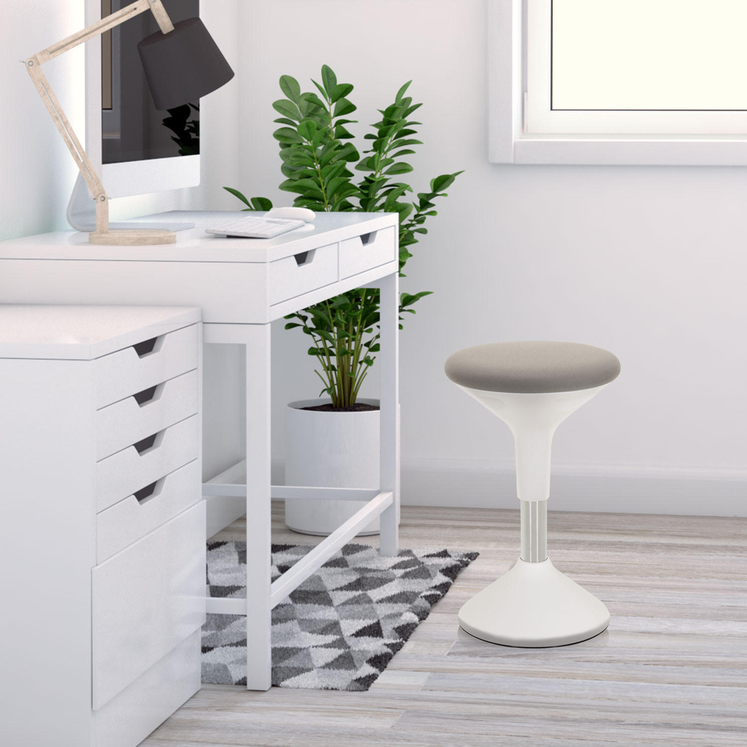 BÜROHOCKER Grau, Weiß  - Weiß/Grau, MODERN, Kunststoff/Textil (28/43/28cm) - MID.YOU