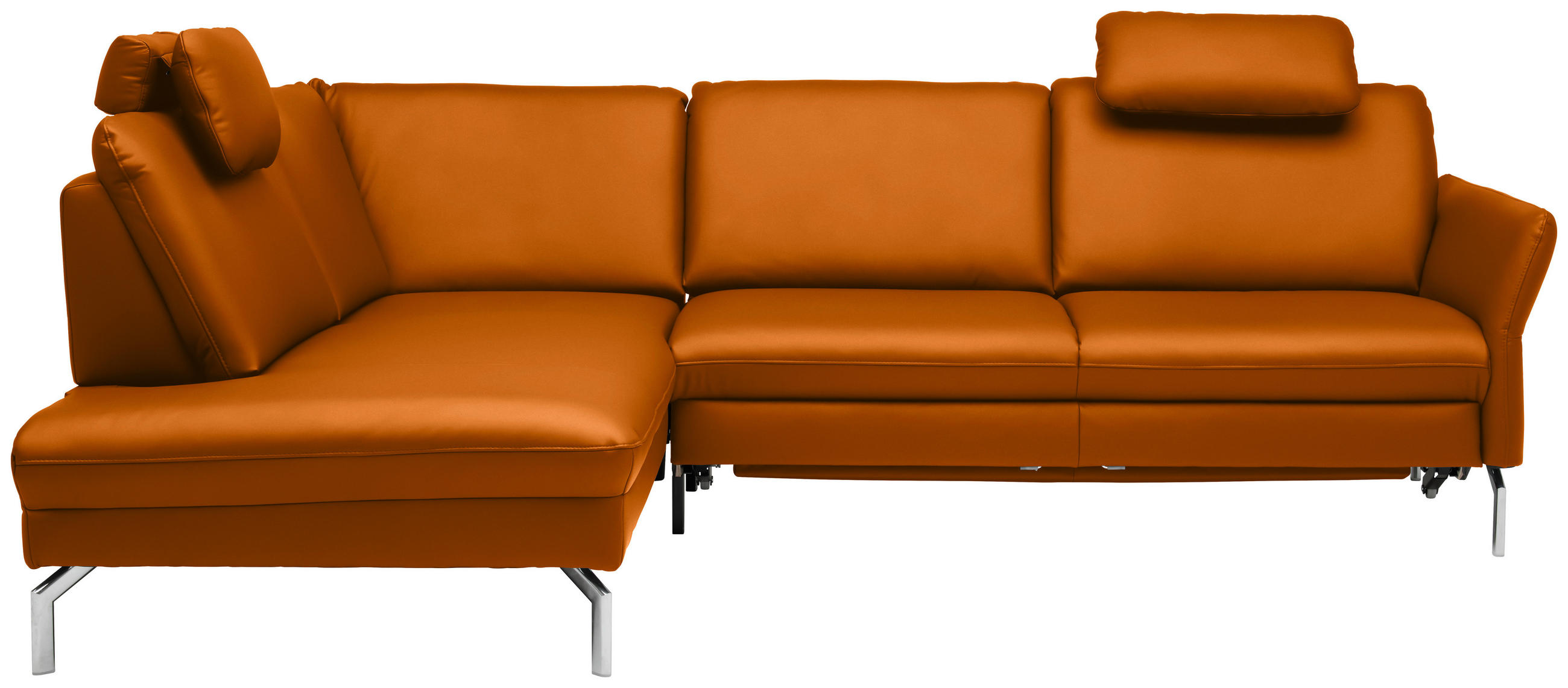 ECKSOFA in Echtleder Orange  - Alufarben/Orange, Konventionell, Leder/Metall (220/284cm) - Beldomo Premium