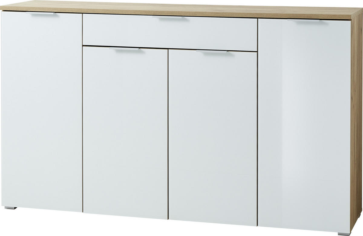 SIDEBOARD 179/105/40 cm  in Weiss, Eichefarben  - Weiss/Eichefarben, Konventionell, Glas/Holzwerkstoff (179/105/40cm)