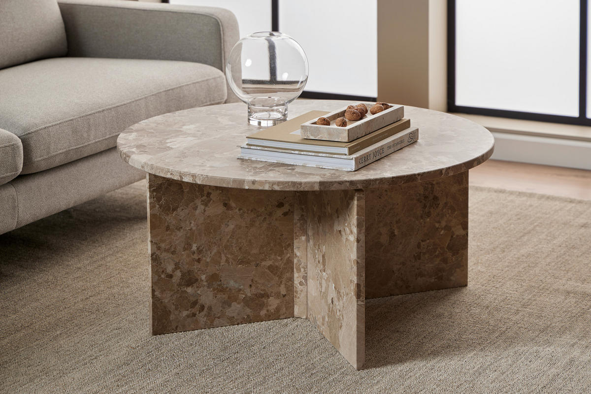 COUCHTISCH in Stein 90/90/42 cm  - Braun, Design, Stein (90/90/42cm) - MID.YOU