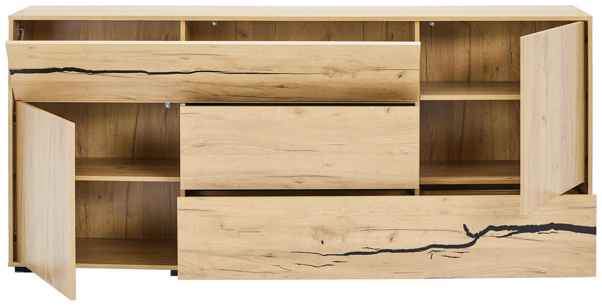SIDEBOARD  200/89/40 cm 2 Schublade(n)  - Eichefarben/Schwarz, KONVENTIONELL, Holzwerkstoff (200/89/40cm) - Xora