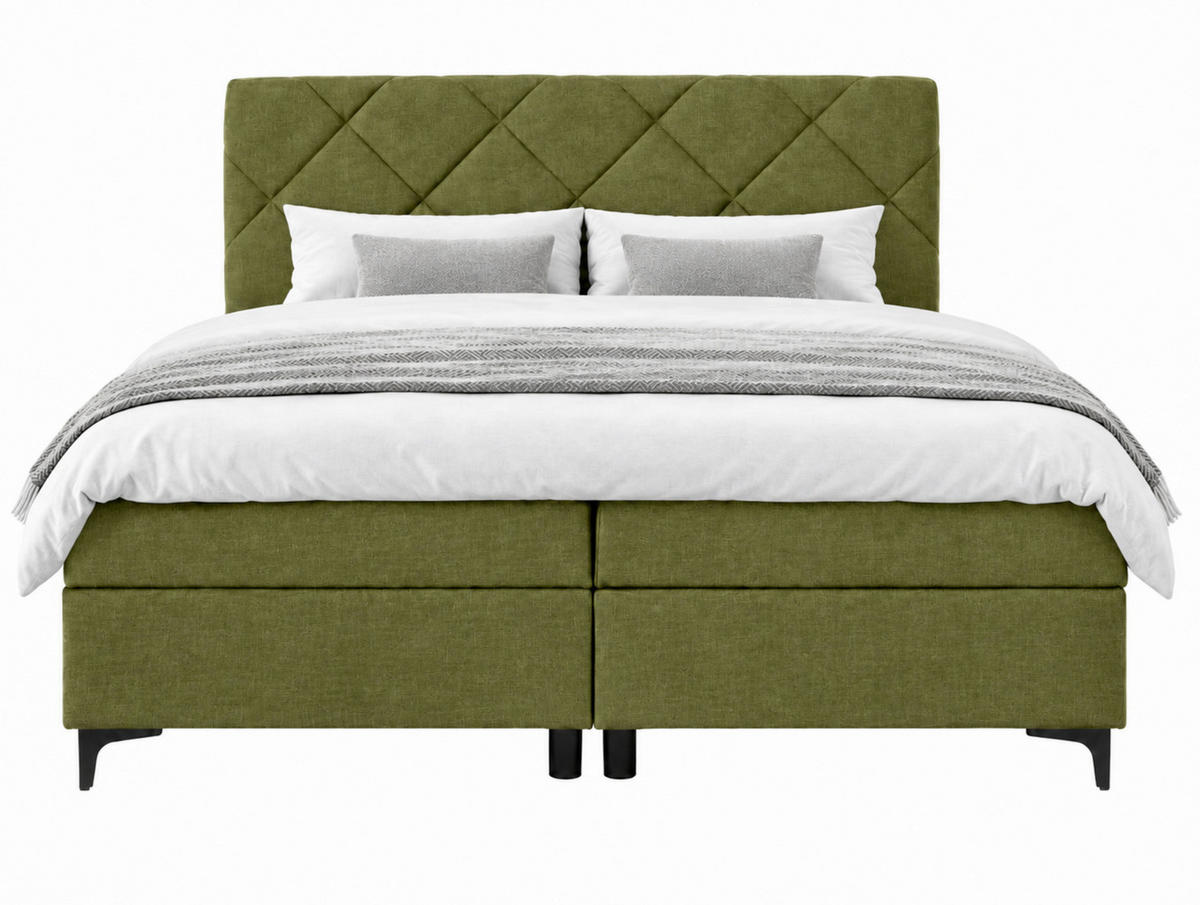 BOXBETT 180/200 cm,  in Grün, Bettkasten, Topper, H3 + H3 = fest  - Schwarz/Grün, MODERN, Holz/Textil (180/200cm) - MID.YOU