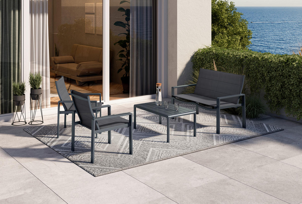 LOUNGEGARNITUR 4-teilig   Aluminium  - Dunkelgrau, MODERN, Textil/Metall - Luca Bessoni