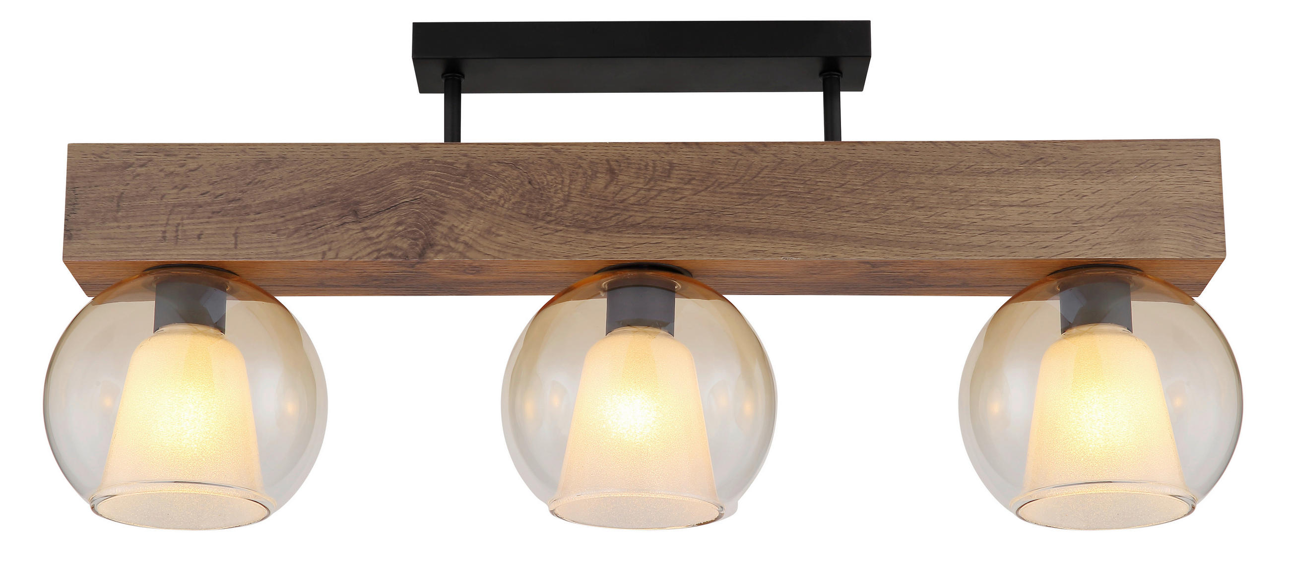 DECKENLEUCHTE    74/18/32,5 cm  - Klar/Dunkelbraun, Basics, Glas/Holzwerkstoff (74/18/32,5cm) - Globo