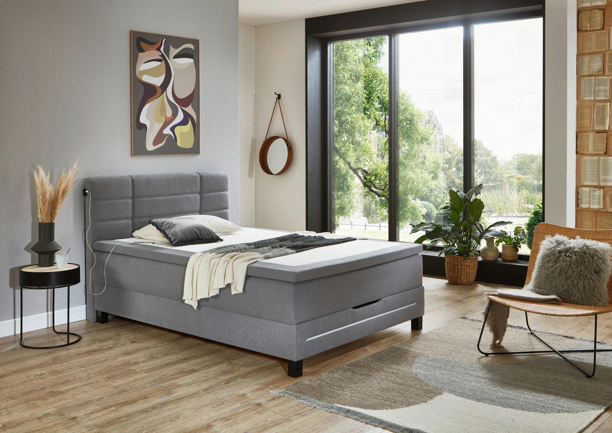 BOXSPRINGBETT 140/200 cm  in Hellgrau  - Hellgrau/Schwarz, Design, Kunststoff/Textil (140/200cm) - Boxxx
