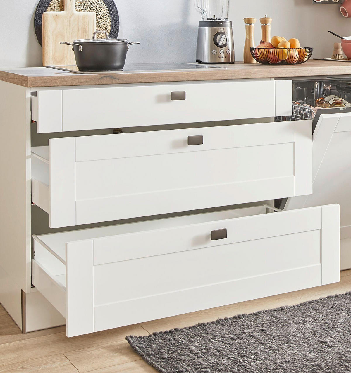 KÜCHENBLOCK PN 435 250 cm  in Weiß, Eichefarben  - Eichefarben/Graphitfarben, Design, Holzwerkstoff/Metall (250cm) - Pino
