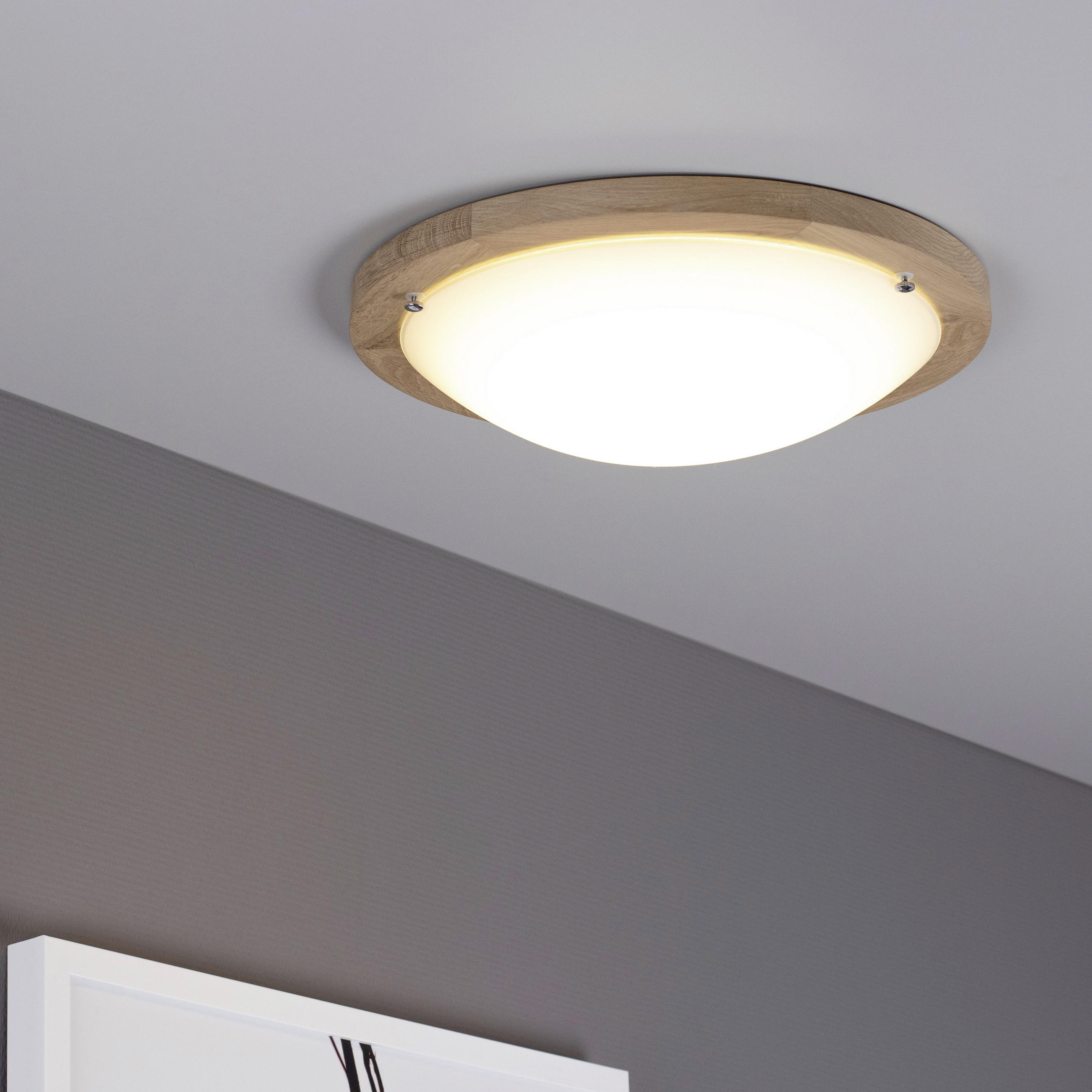 LED-DECKENLEUCHTE Frida 35/8 cm   - Eichefarben, Basics, Glas/Holz (35/8cm)