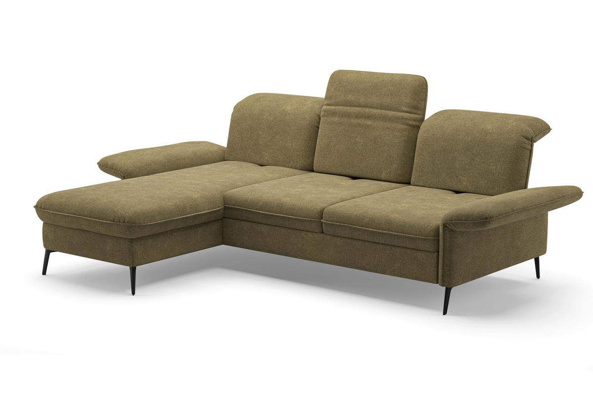 ECKSOFA in Flachgewebe Olivgrün  - Schwarz/Olivgrün, Konventionell, Textil/Metall (198/264cm) - Sit & More